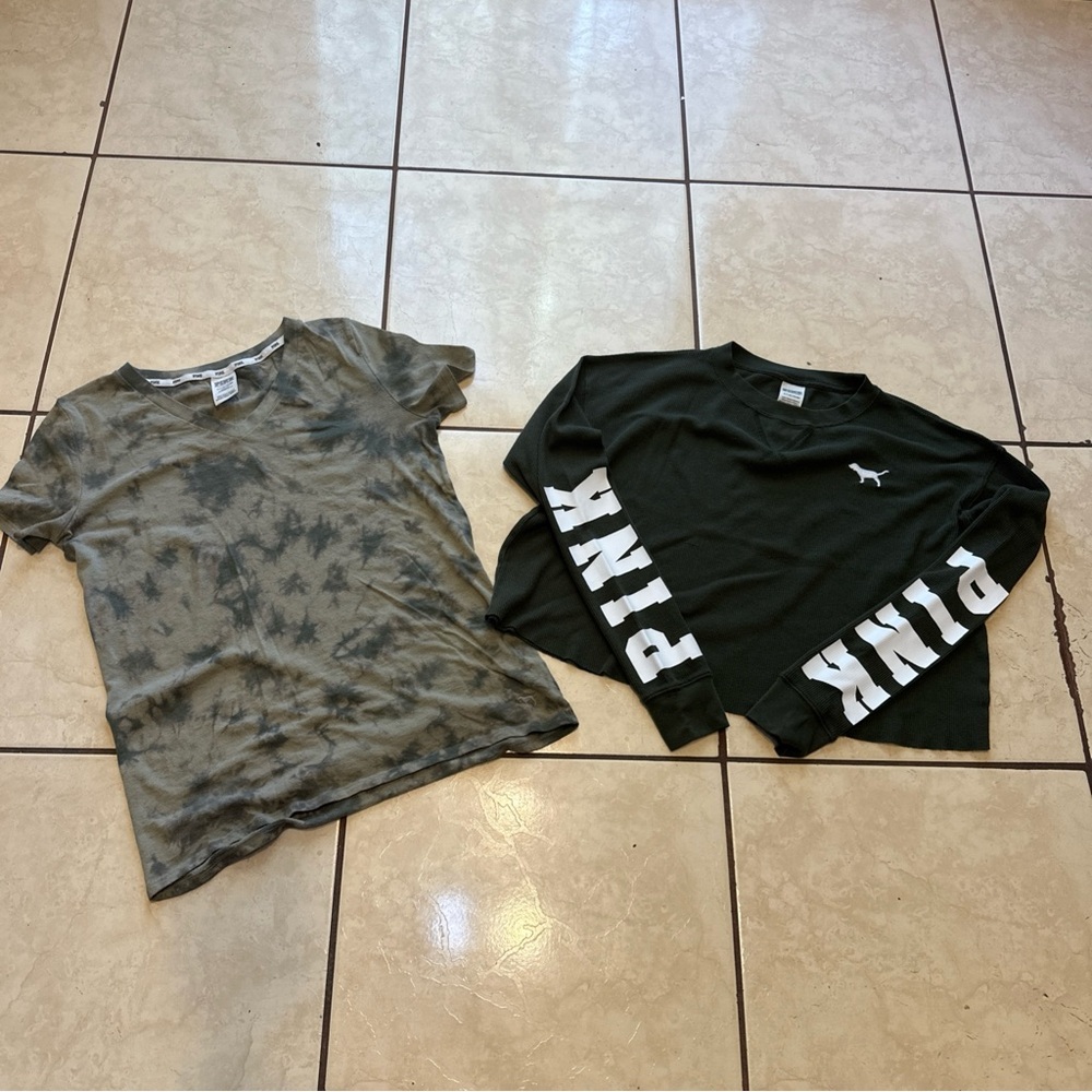 Pink Victoria Secret 2 Shirt Bundle 1 Long Sleeve 1 Short Sleeve Size small‎